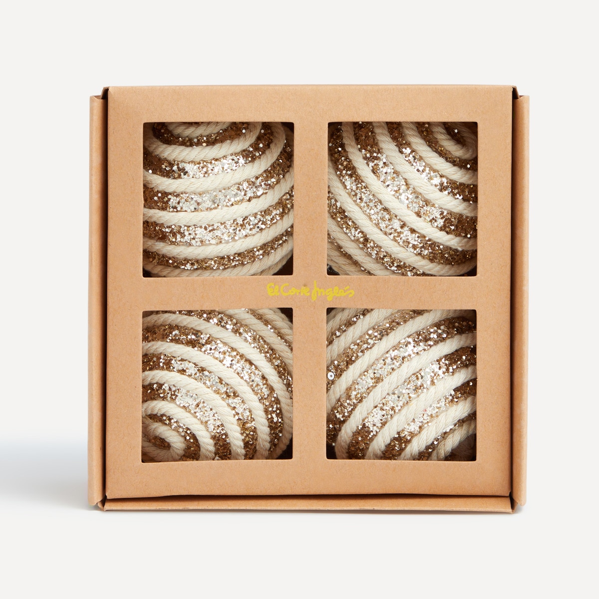 Set 4 bolas Glitter Cuerda Navidad El Corte Inglés Champagne-3