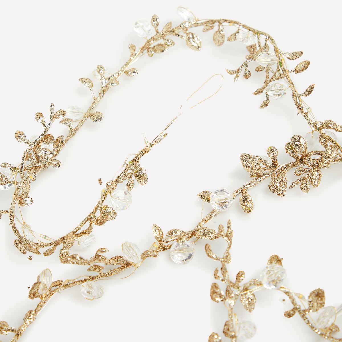 Grinalda com 40 Luzes LED Diamantes com Glitter Natal Dourado-4