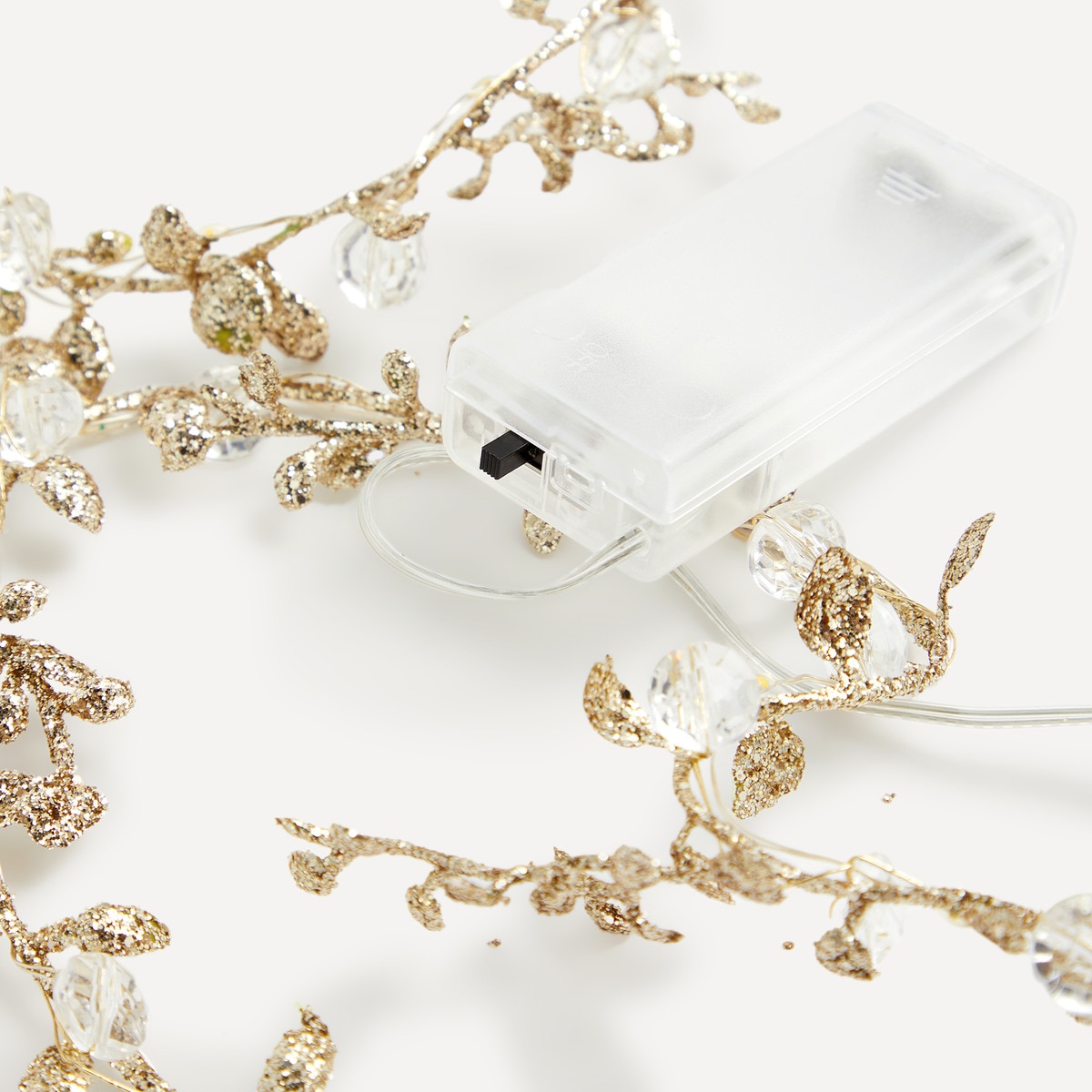 Grinalda com 40 Luzes LED Diamantes com Glitter Natal Dourado-3