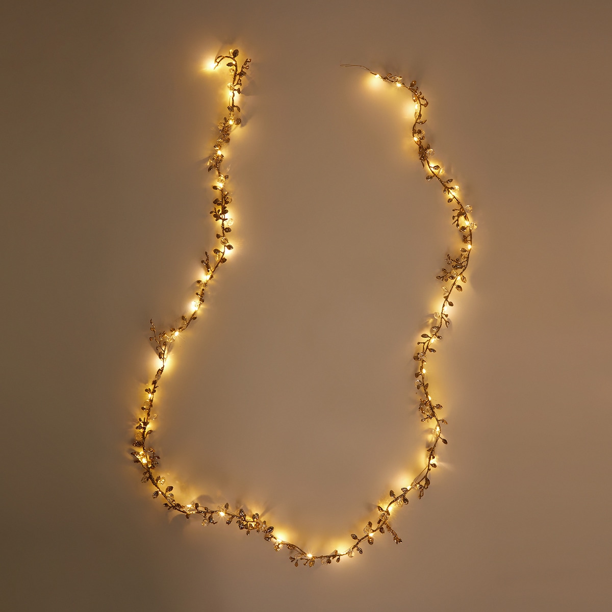 Grinalda com 40 Luzes LED Diamantes com Glitter Natal Dourado-1