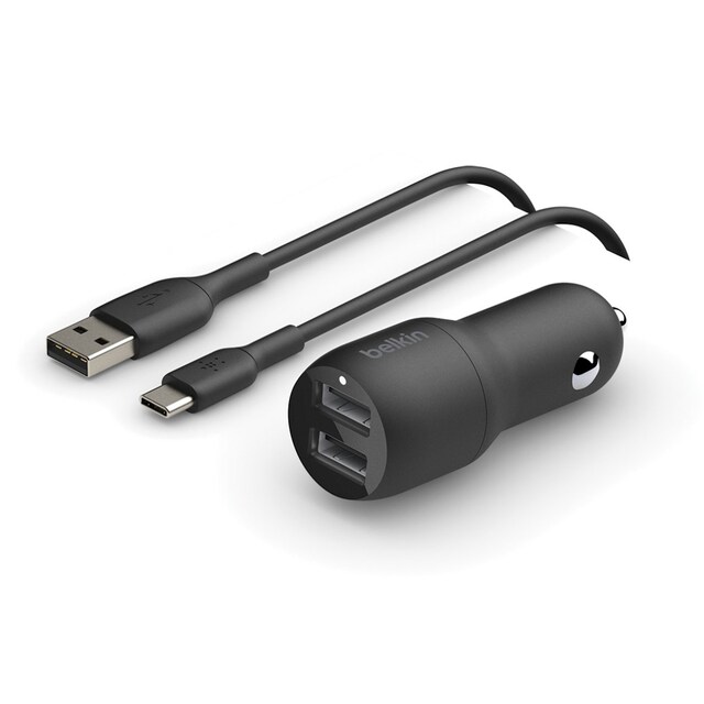 Imagen 0 de Cargador para coche Belkin doble USB-A 24 W + cable USB-A a USB-C