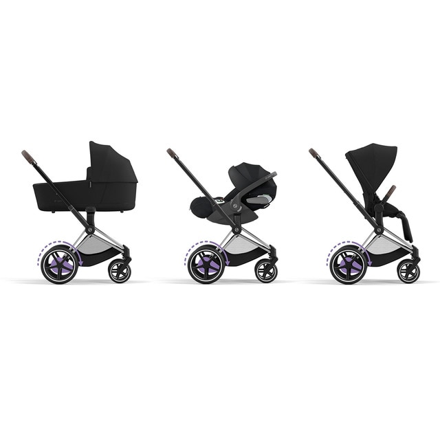 Imagen 0 de Carro de bebé trío Cybex e-PRIAM con Chasis Chrome Brown, Seat Pack, Capazo Lux y portabebés Cloud T i-Size Plus en Sepia Black