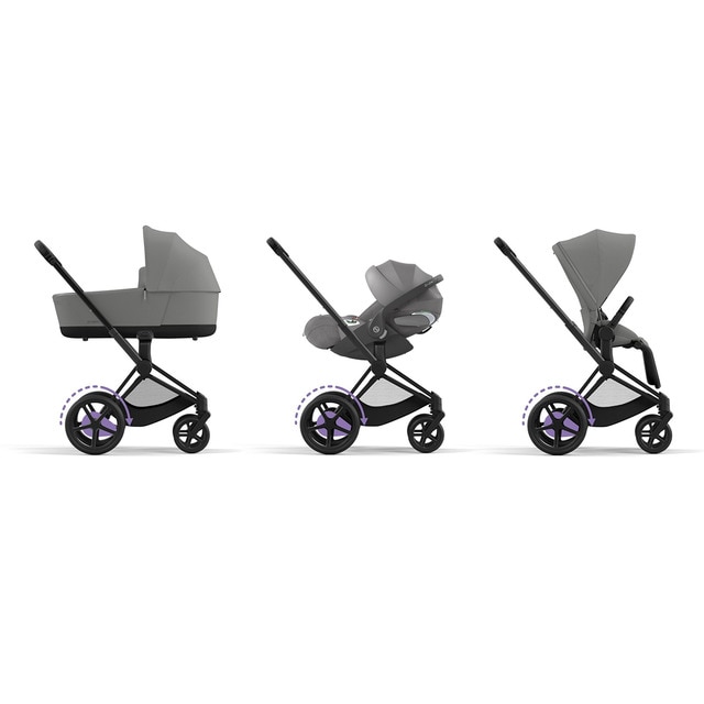 Imagen 0 de Carro de bebé trío Cybex e-PRIAM con Chasis Matt Black, Seat Pack, Capazo Lux y portabebés Cloud T i-Size Plus en Mirage Grey