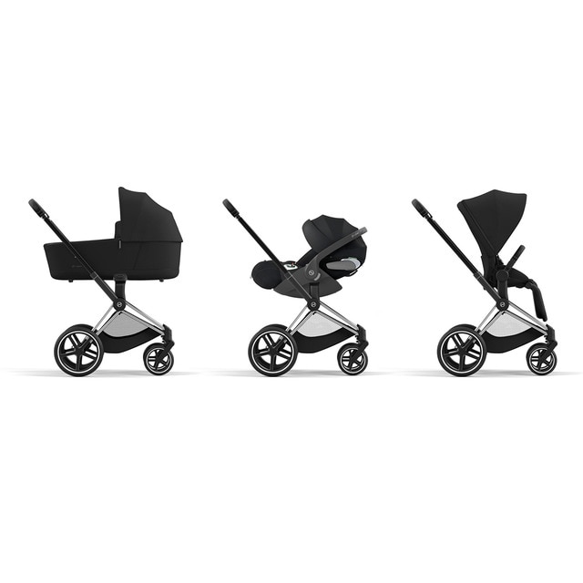 Imagen 0 de Carro de bebé trío Cybex PRIAM con Chasis Chrome Black, Seat Pack, Capazo Lux y portabebés Cloud T i-Size Plus en Sepia Black