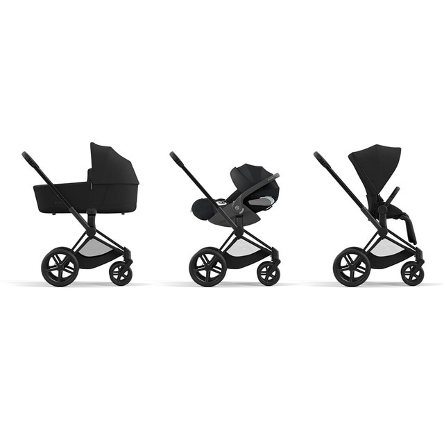Imagen 0 de Carro de bebé trío Cybex PRIAM con Chasis Matt Black, Seat Pack, Capazo Lux y portabebés Cloud T i-Size Plus en Sepia Black