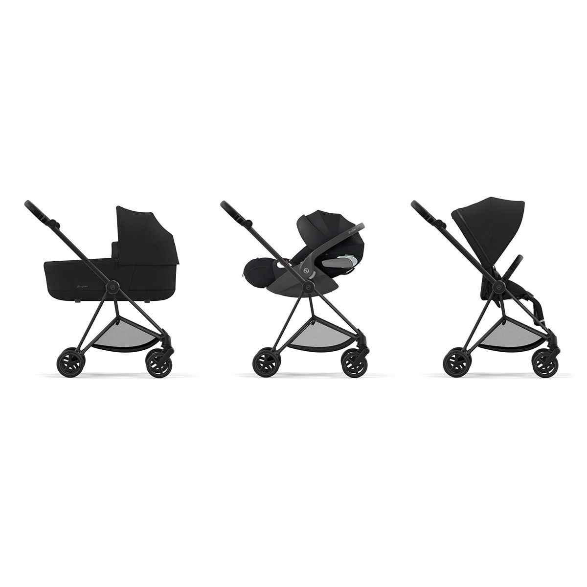 Carro de bebé trío Cybex MIOS con Chasis Matt Black, Seat Pack, Capazo Lux y portabebés Cloud T i-Size Plus en Sepia Black Negro-1