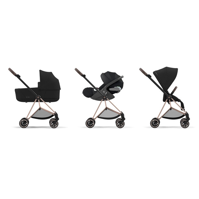 Imagen 0 de Carro de bebé trío Cybex MIOS con Chasis Rosegold, Seat Pack, Capazo Lux y portabebés Cloud T i-Size Plus en Sepia Black