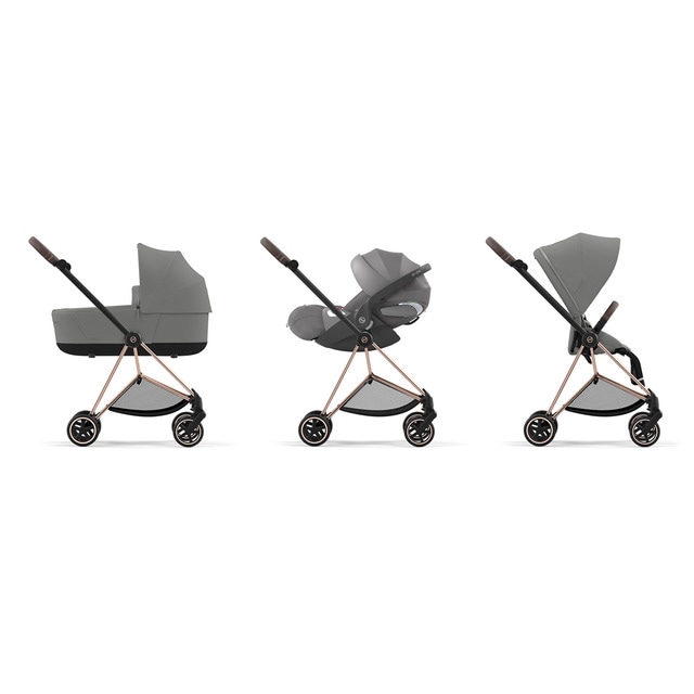 Imagen 0 de Carro de bebé trío Cybex MIOS con Chasis Rosegold, Seat Pack, Capazo Lux y portabebés Cloud T i-Size Plus en Mirage Grey