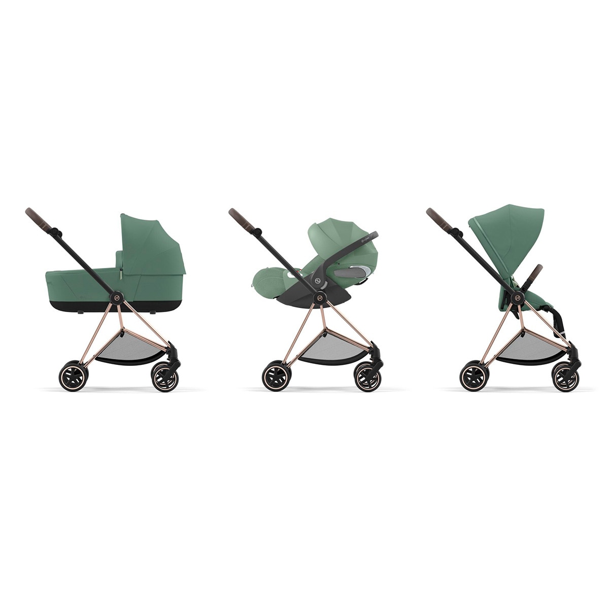 Carro de bebé trío Cybex MIOS con Chasis Rosegold en verde Verde-1