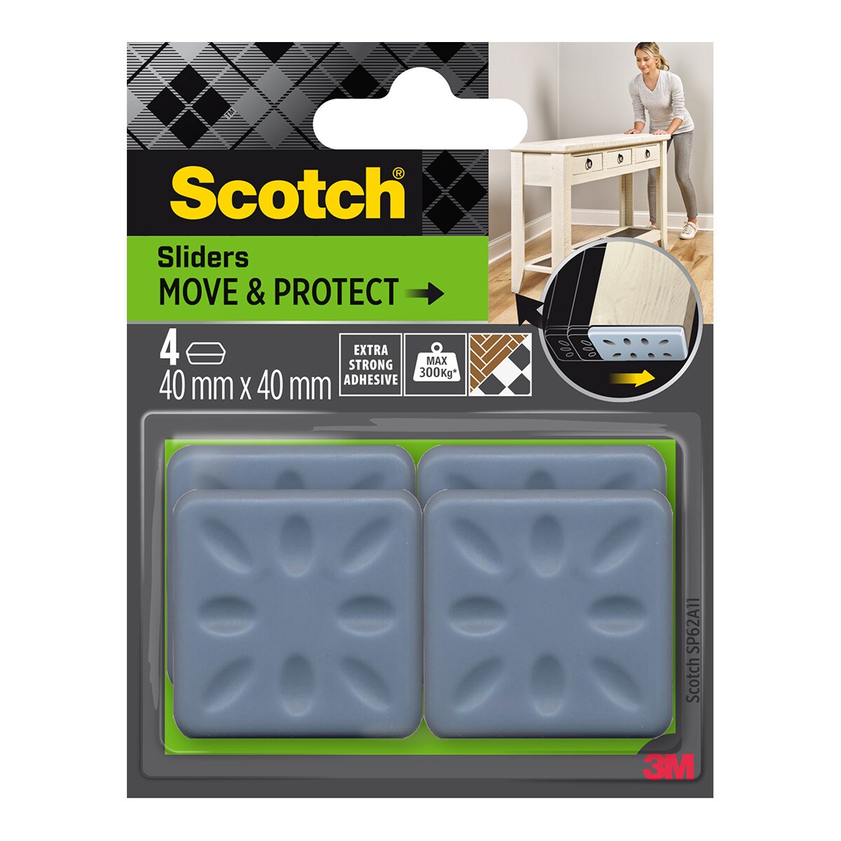 4 Patines protectores antideslizantes adhesivos ultra fuertes 40x40 mm Gris-1