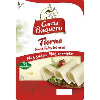 queso tierno de vaca madurado elaborado con leche pasteurizada en lonchas envase 90 g - Garcia Baquero