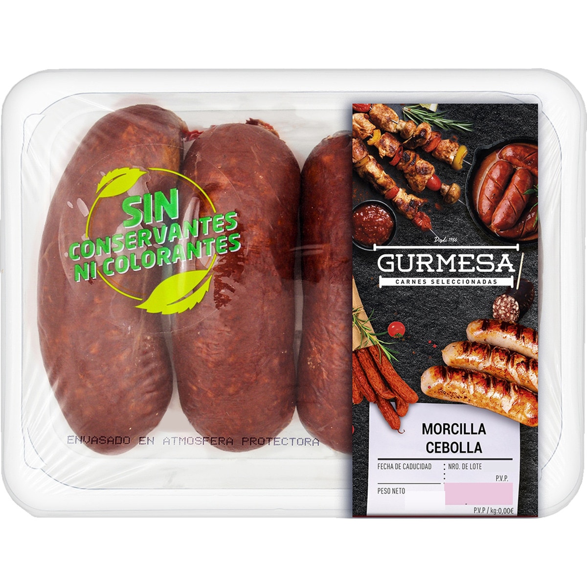 morcilla negra con cebolla sin gluten peso aproximado bandeja 490 g
