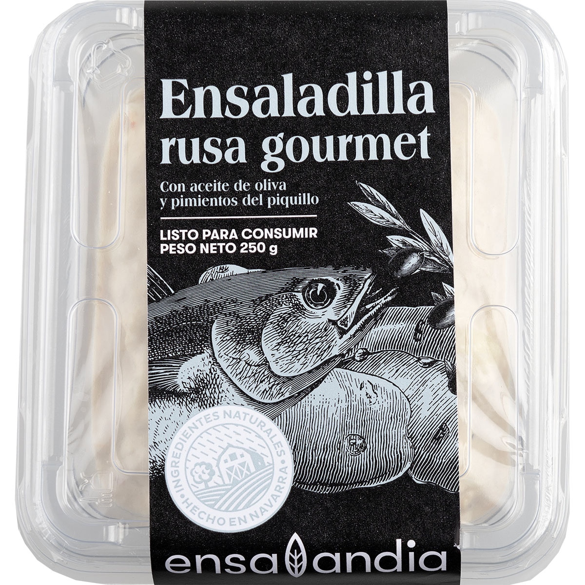 ensaladilla rusa gourmet con aceite de oliva y pimientos del piquillo tarrina 250 g