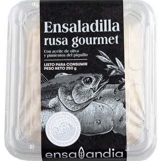 ensaladilla rusa gourmet con aceite de oliva y pimientos del piquillo tarrina 250 g - Ensalandia