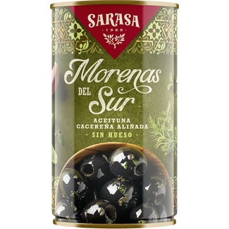 aceitunas negras cacereñas aliñadas sin hueso Morenas del Sur lata 150 g neto escurrido - Sarasa