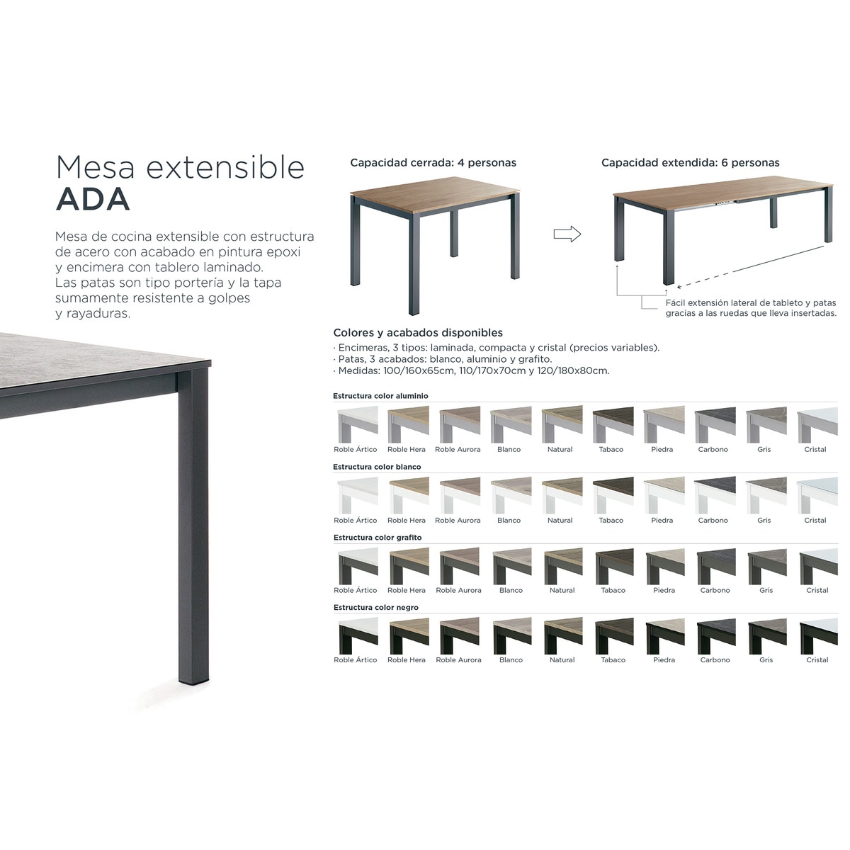 Mesa Extensível com Superfície de Vidro Ada Preto/ Vidro-2