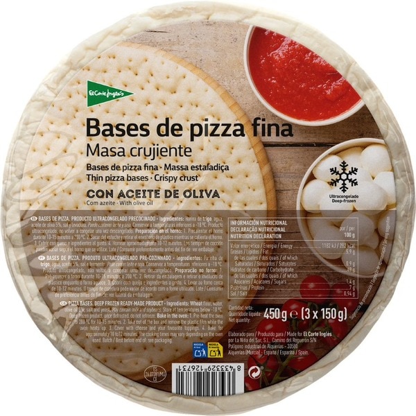 bases de pizza fina 3 unidades envase 450 g