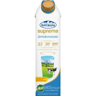 leche semidesnatada sin lactosa y baja grasa brik 1 l - Asturiana Suprema