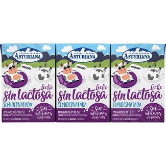 leche semidesnatada sin lactosa pack 3 briks 200 ml - Asturiana