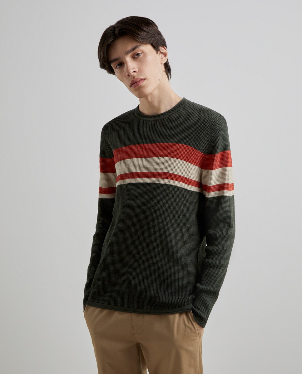 Pull col rond à motif