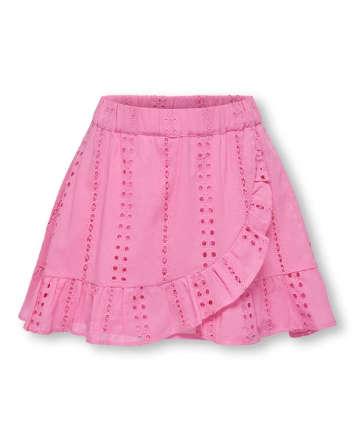 Imagen 0 de Falda troquelada de niña, estilo cruzada y con detalle de volante.