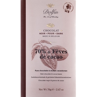 Chocolate Preto 70% Cacau com grãos de Cacau tablete 70 g - Dolfin