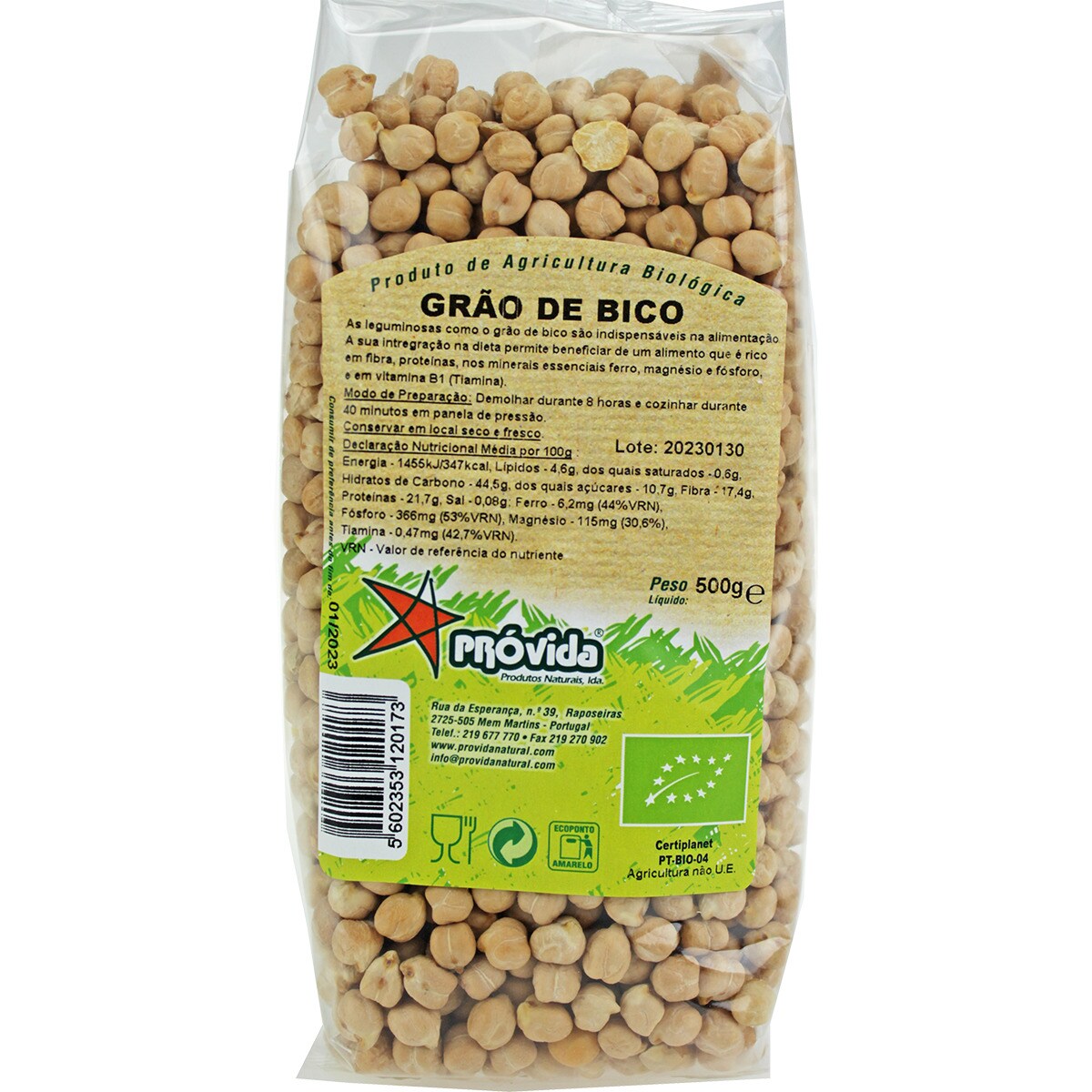 Grão de Bico Bio embalagem 500 g