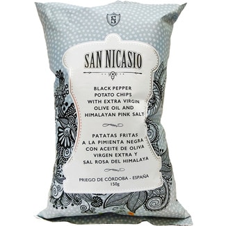 patatas fritas con pimienta negra con aceite de oliva Virgen Extra y sal rosa del Himalaya bolsa 150 g - San Nicasio