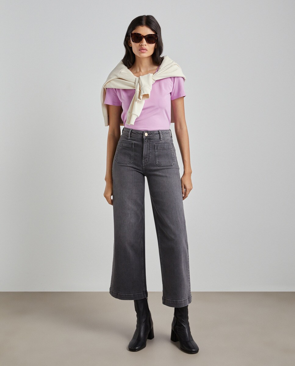 Jean jambe large crop