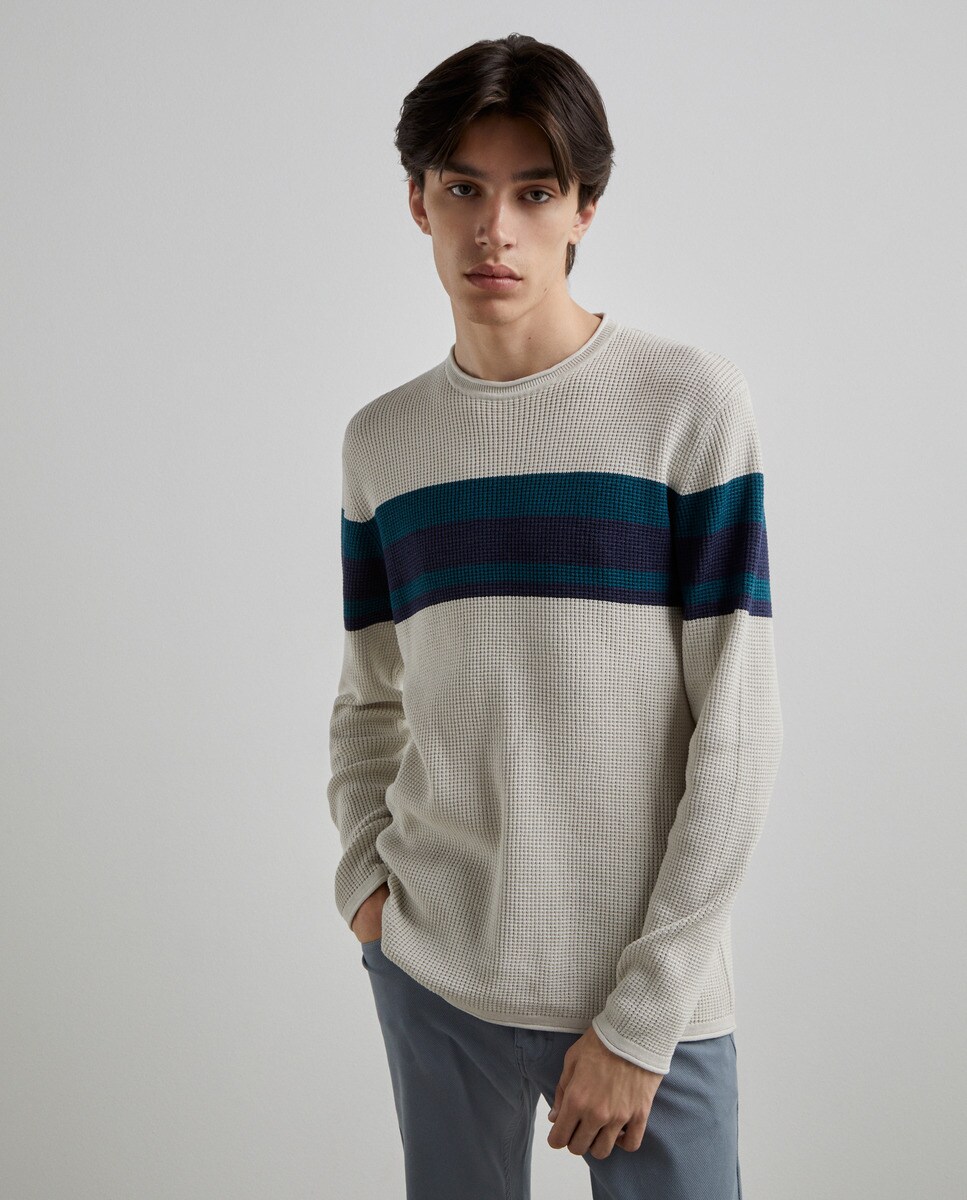 Pull col rond à motif