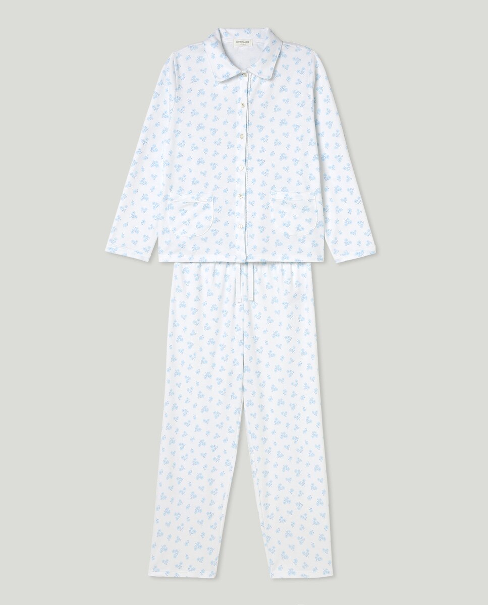 Pyjama pantalon petites fleurs boutonnées