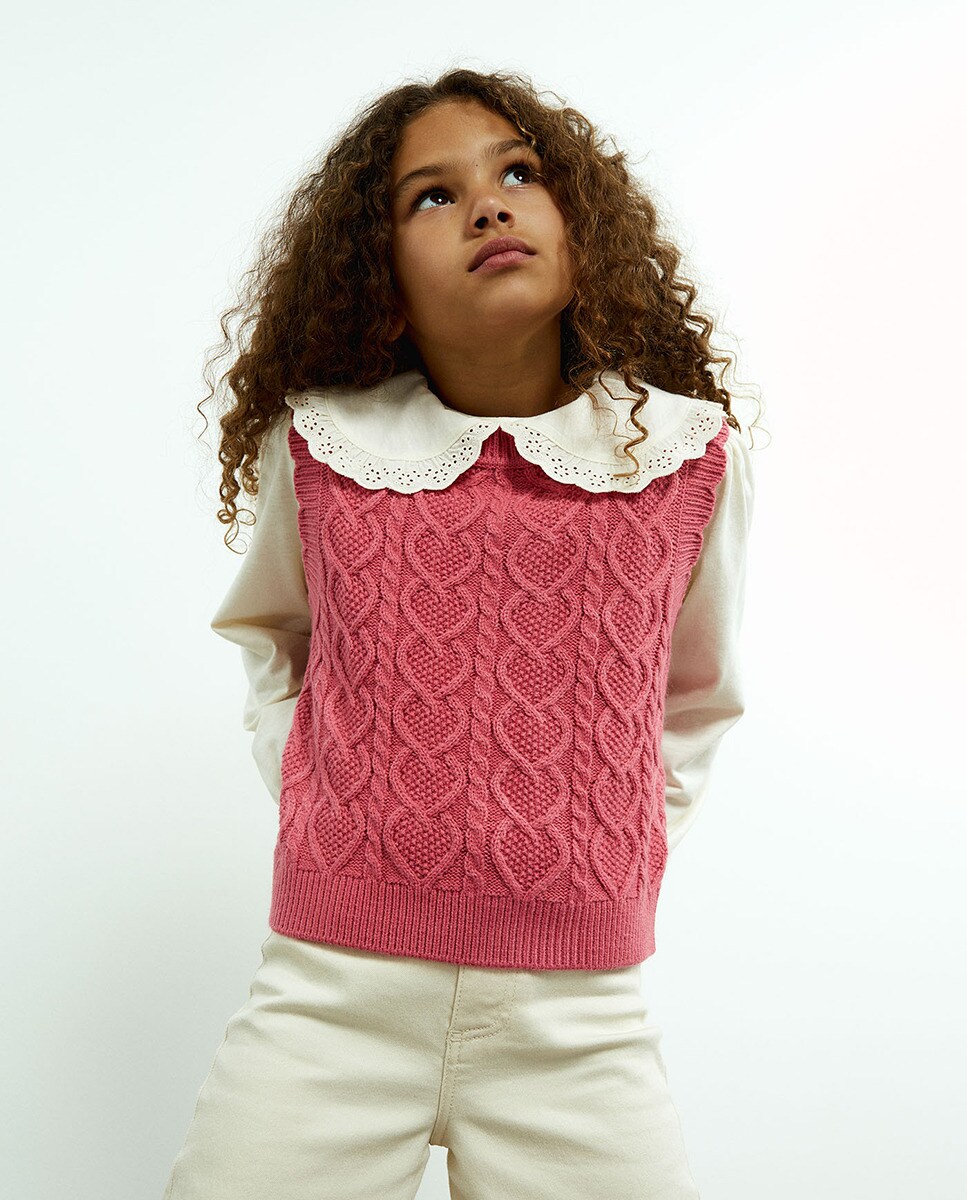 Veste sans manches tricot volant