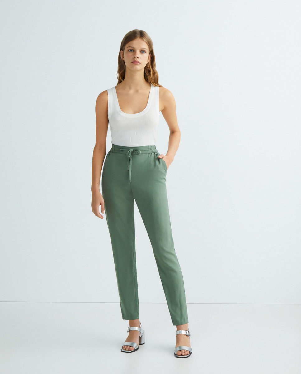 Pantalon en toile à taille élastique