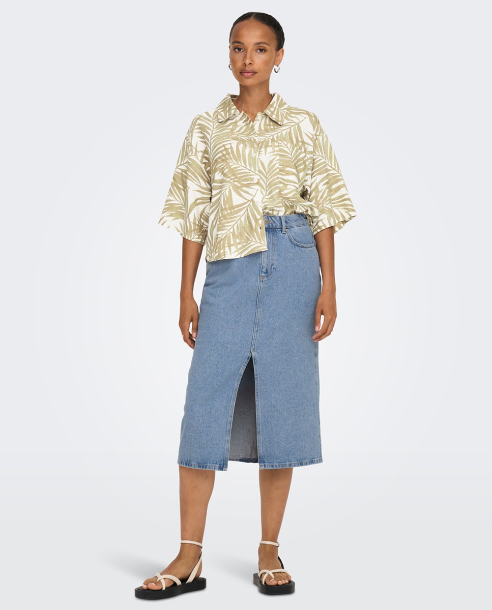 Euro Verano Mujer Camisa De Lino Para Mujer (Manga 3/4) ¡Super