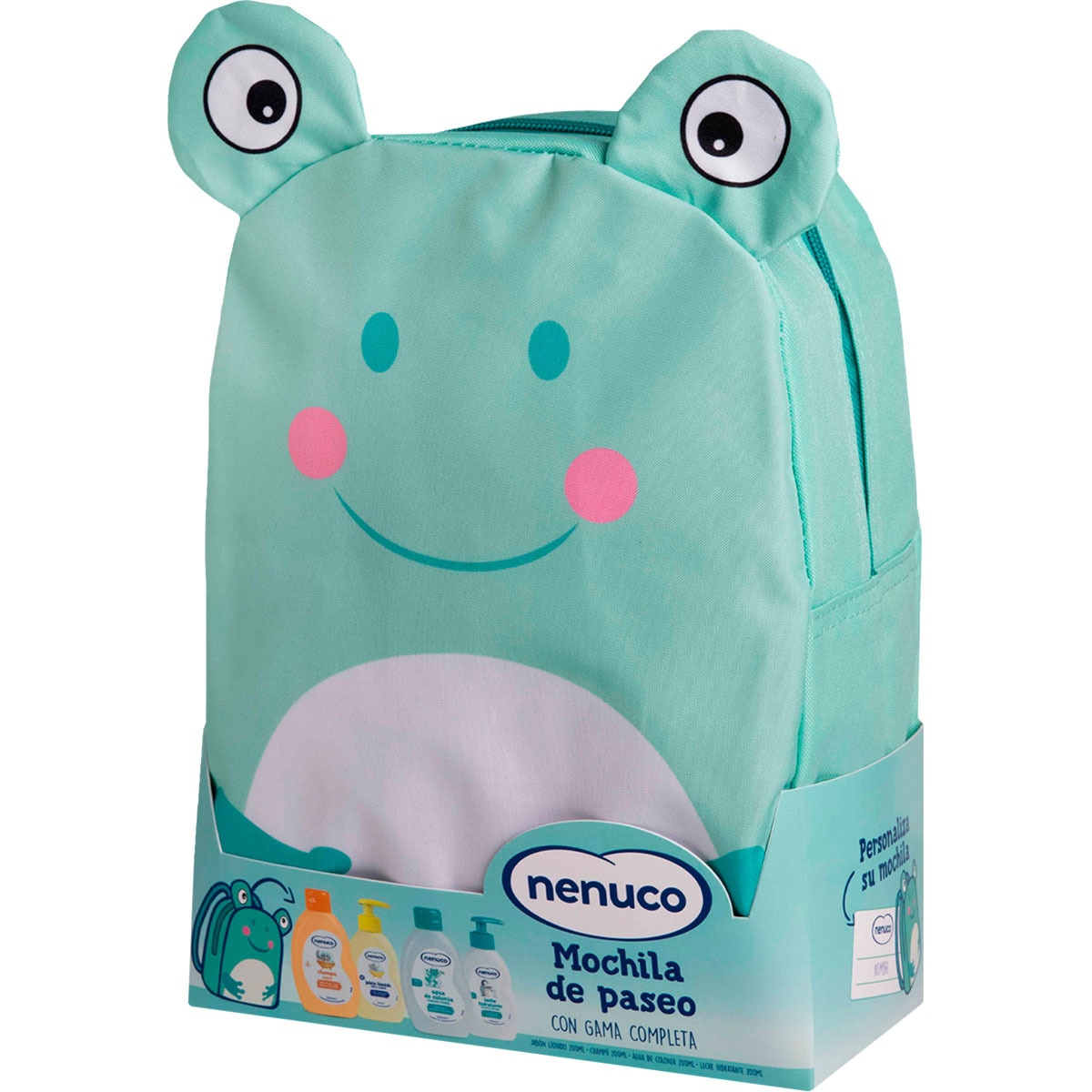pack Bebé Mochila de paseo rana con agua de colonia + champú Extra Suave + jabón líquido Ultra Suave + leche hidratante fragancia original Nenuco