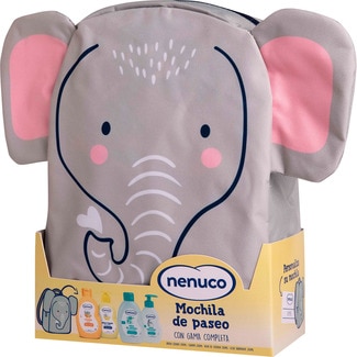 pack Bebé Mochila de paseo elefante con agua de colonia + champú Extra Suave + jabón líquido Ultra Suave + leche hidratante fragancia original Nenuco - Nenuco