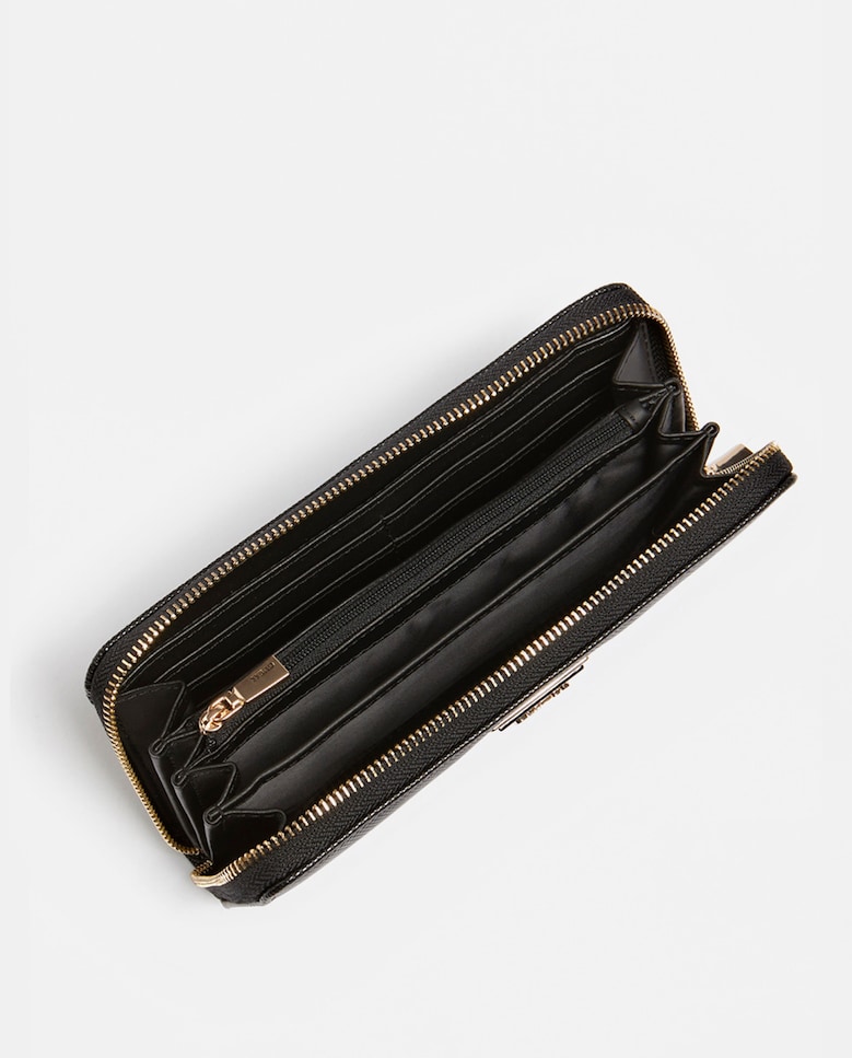 Cartera Guess Eco Gemma Negro Y Dorado Con Cremallera Mu
