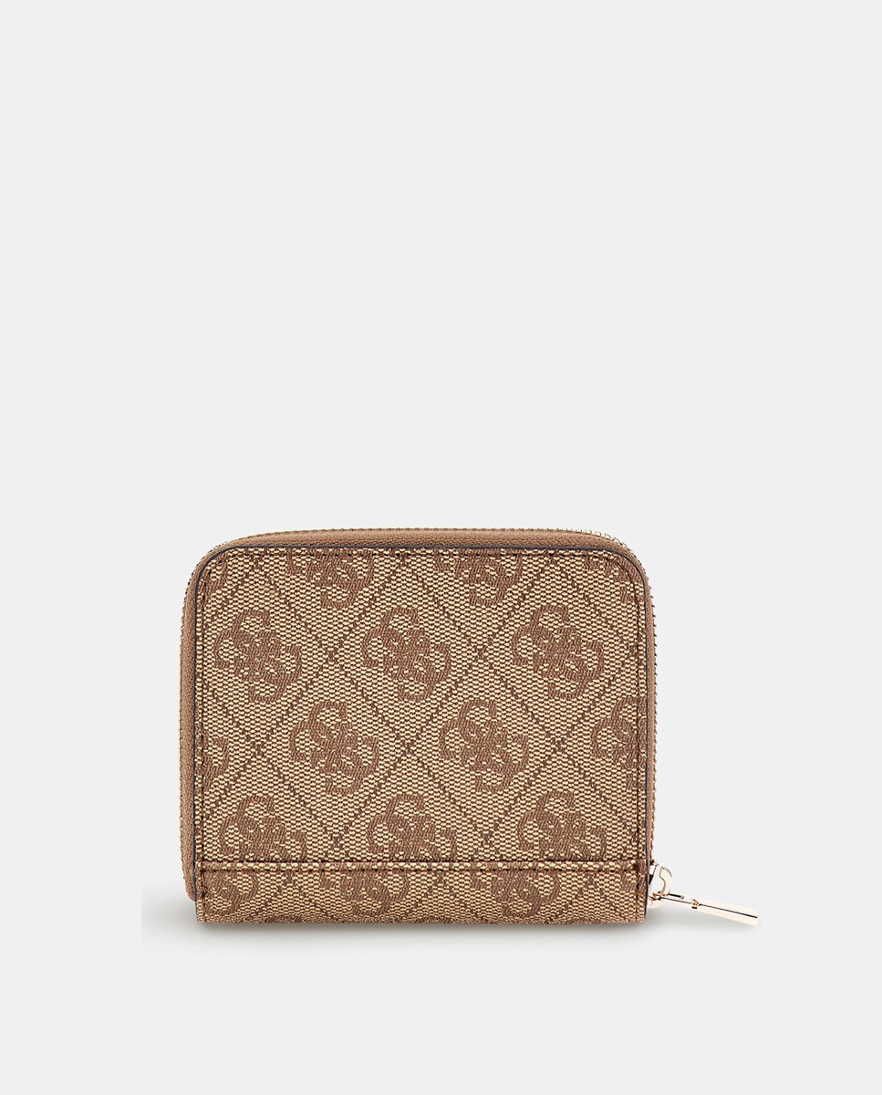 Carteira Mini Estampada com Fecho de Correr - Bege Bege-2