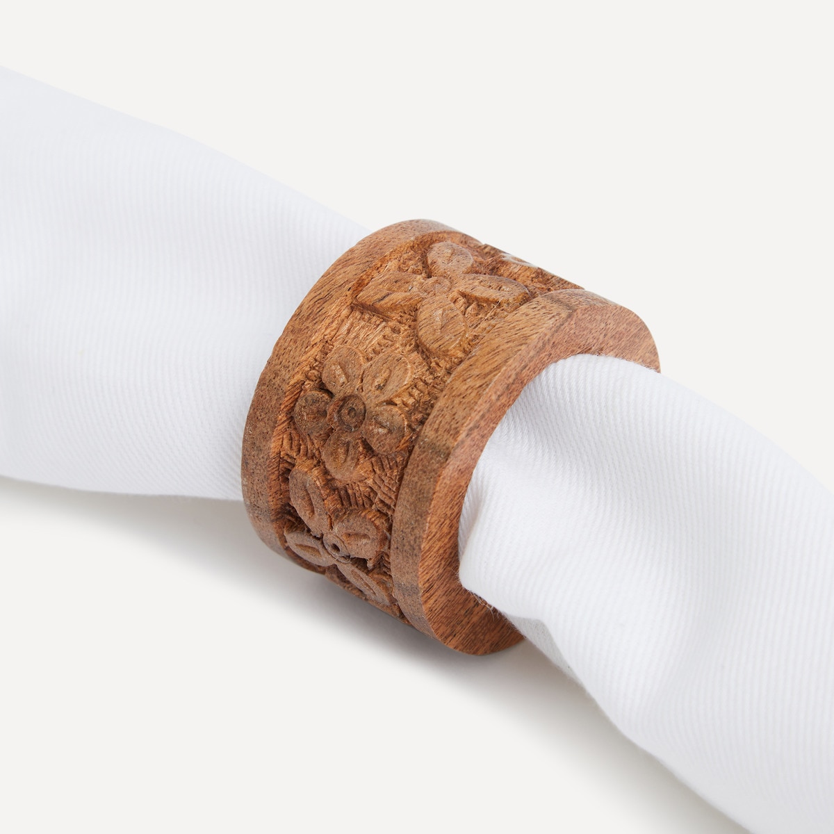 Conjunto de 2 Porta-Guardanapos de Madeira Carving Natural-2
