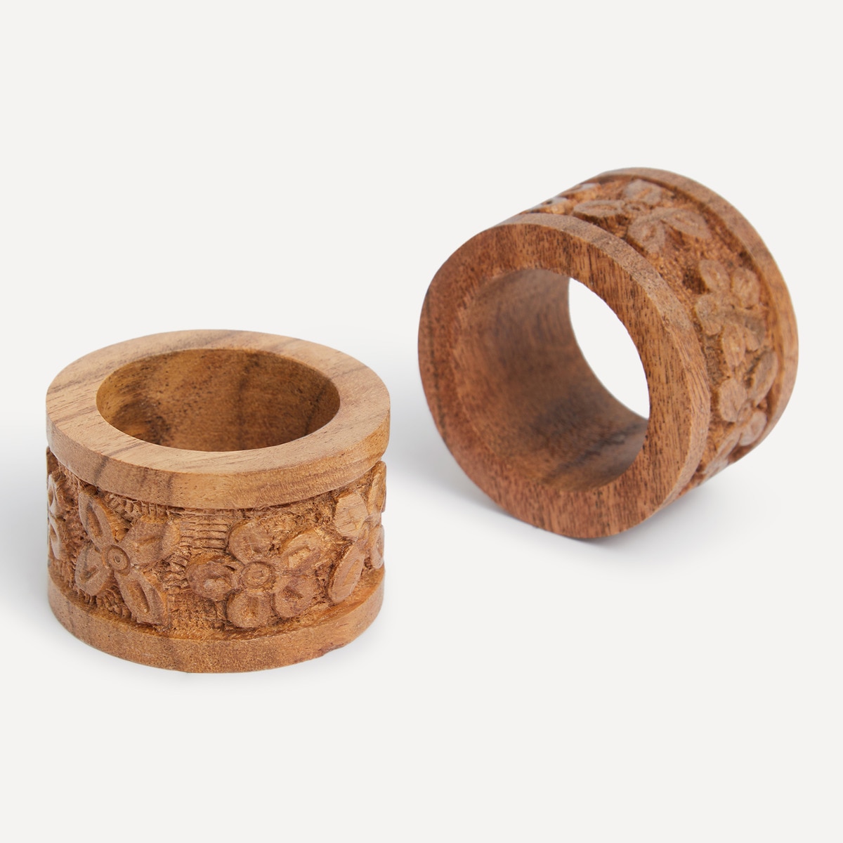 Conjunto de 2 Porta-Guardanapos de Madeira Carving Natural-1
