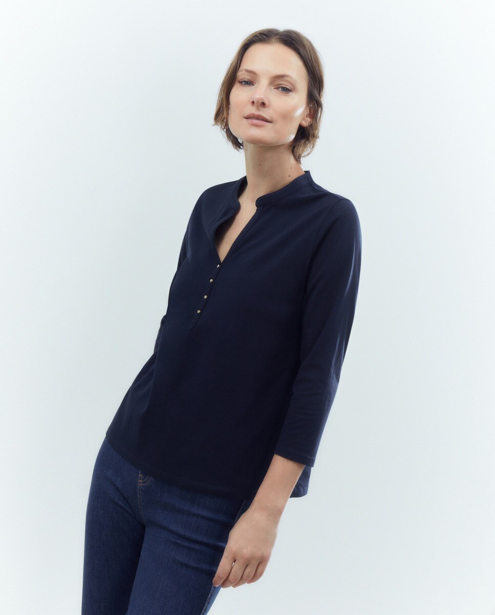 Tshirt uni col tunisien