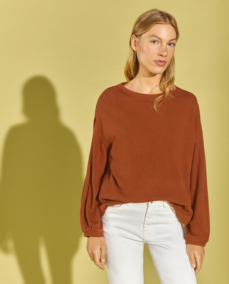 Tshirt uni à manches longues et col rond