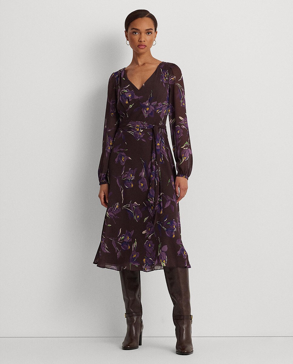 Robe midi à manches longues avec fleurs