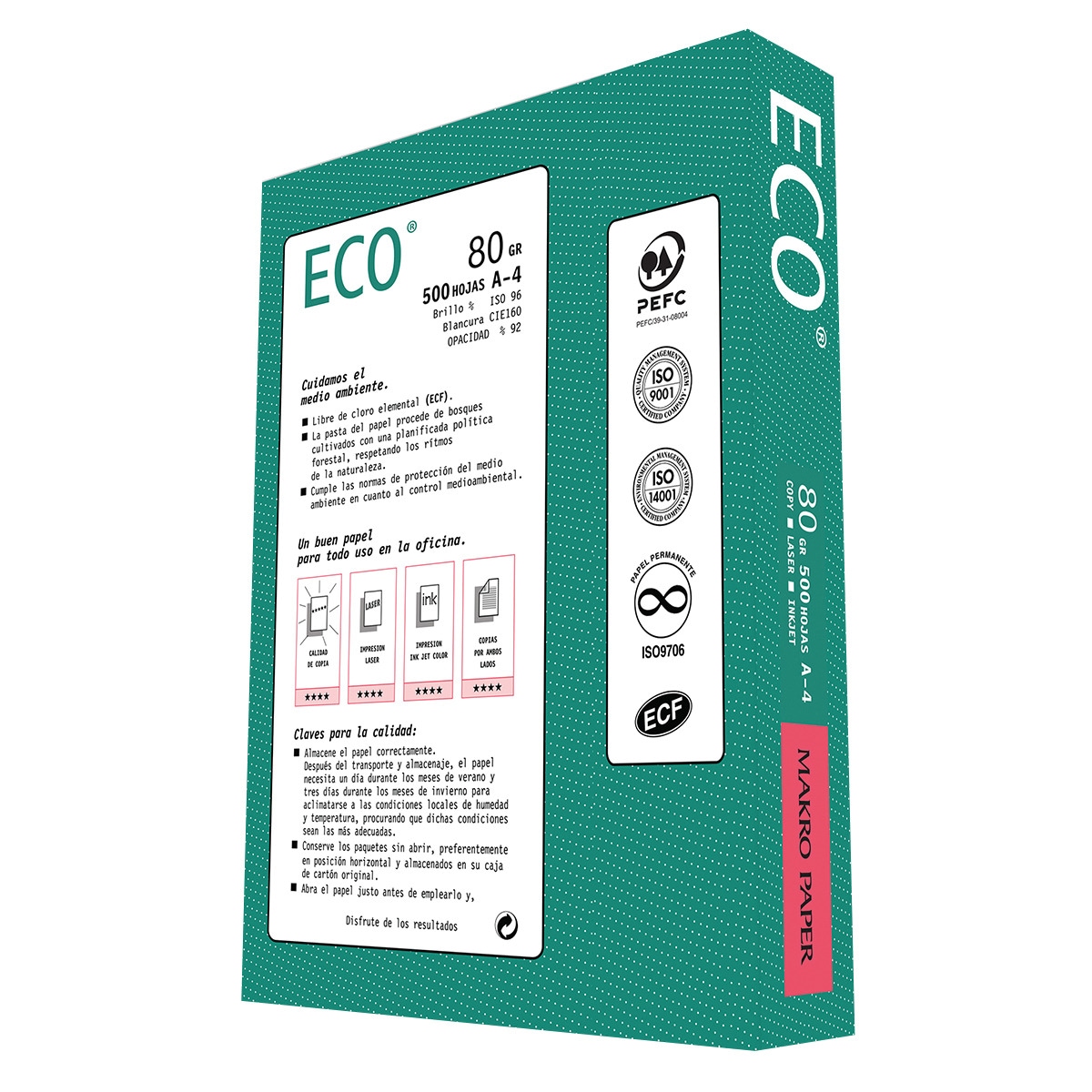 Paquete 500 hojas de papel A4 80g ECO blanco Blanco-2