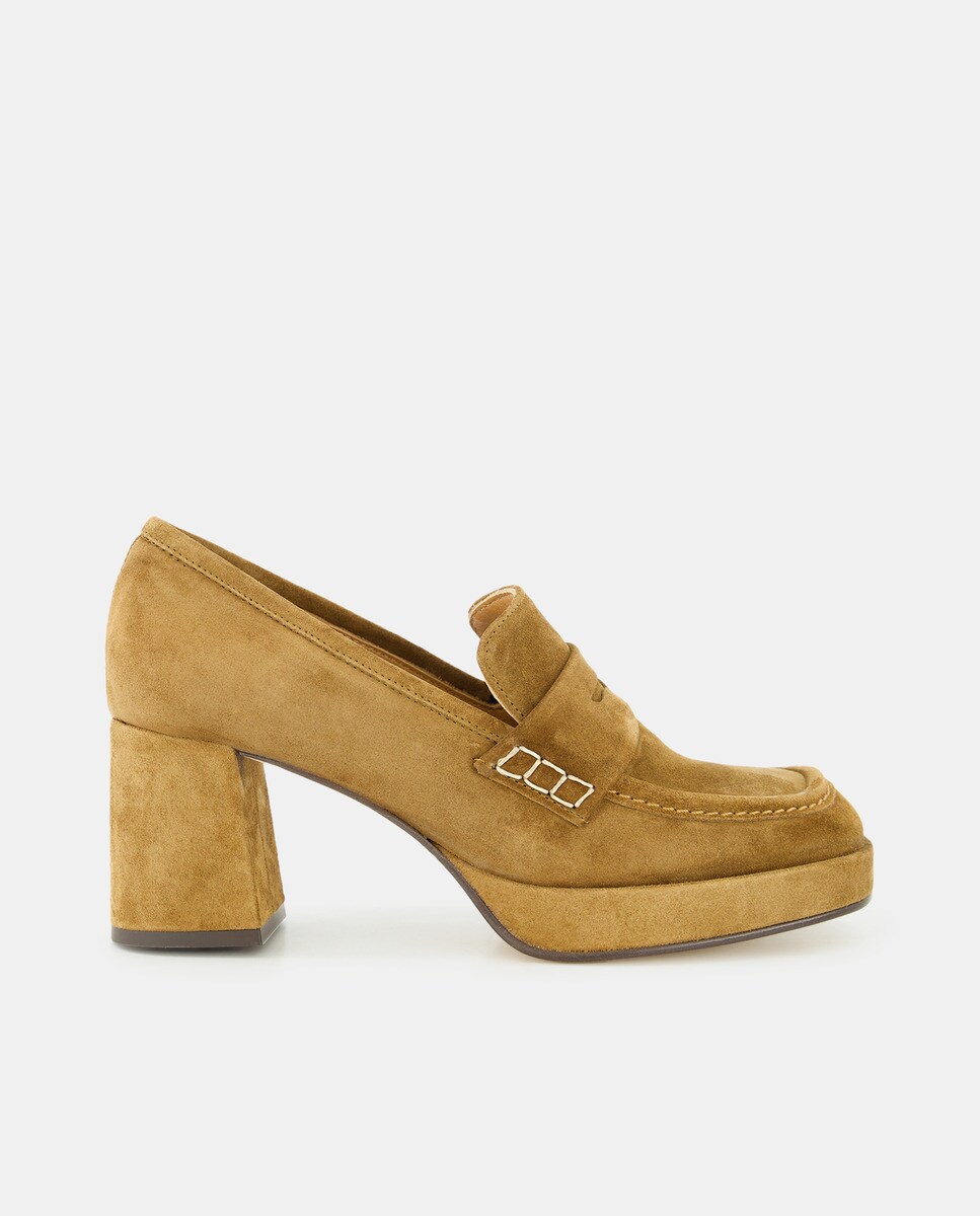 Mocassins en croûte de cuir à plateforme et talon bottier