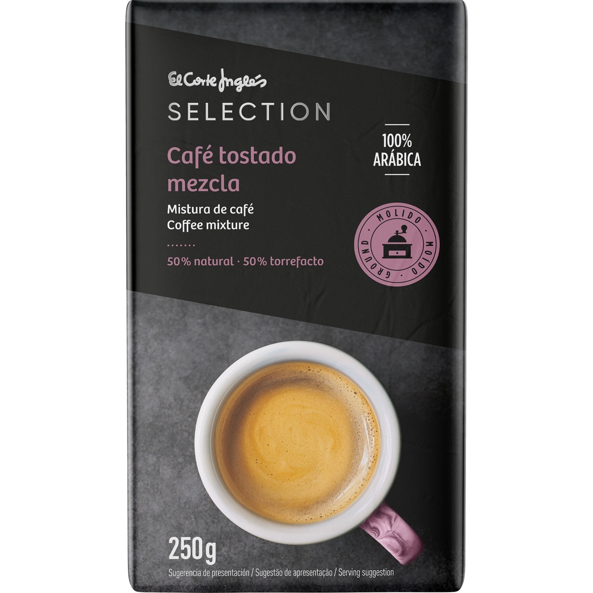 café molido mezcla 50% natural y 50% torrefacto 100% arábica paquete 250 g