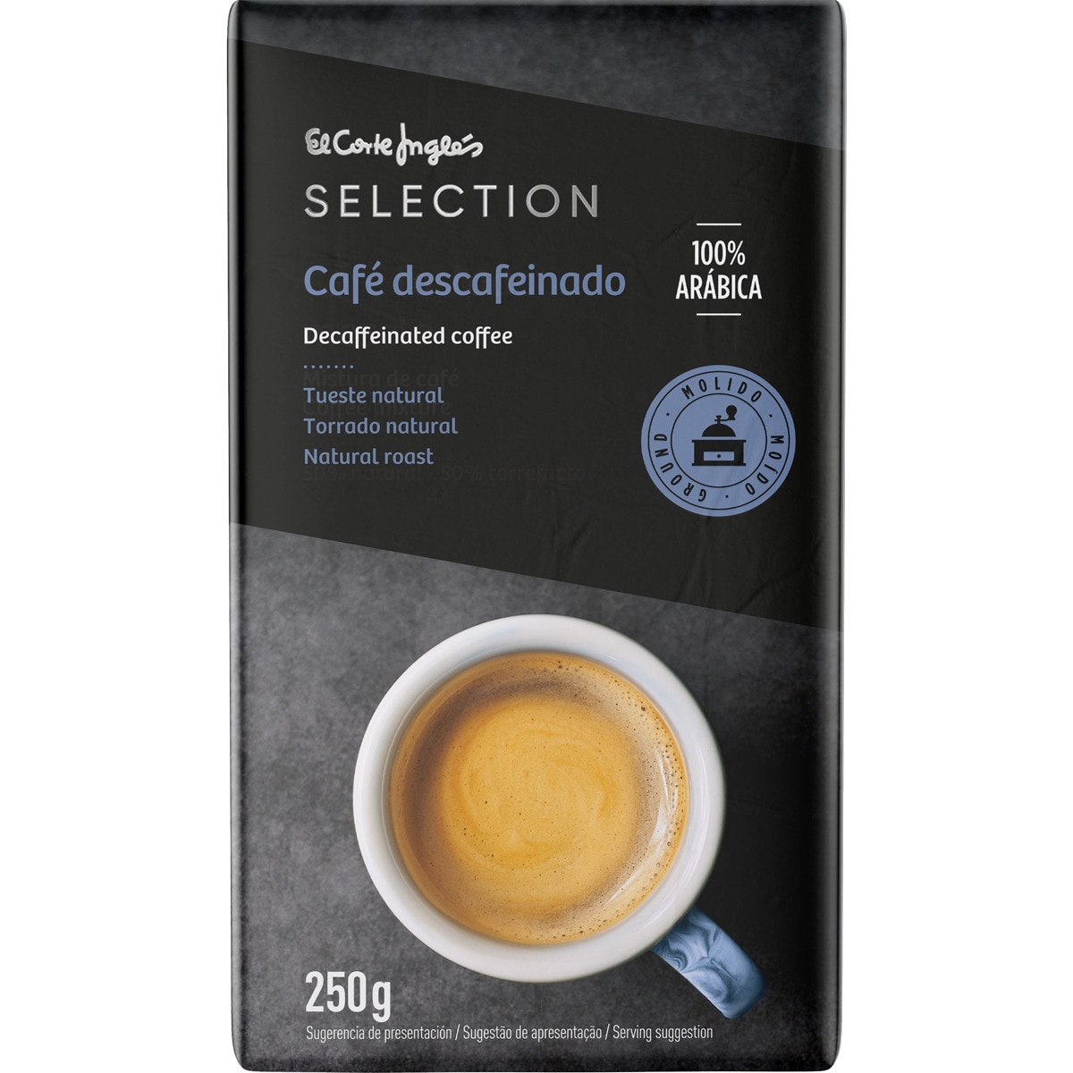 café descafeinado molido natural 100% arábica paquete 250 g