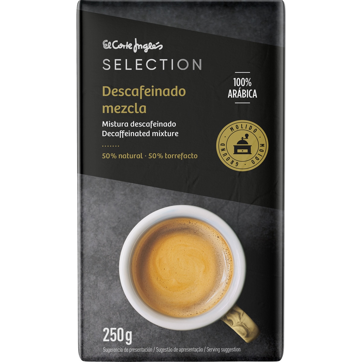 café descafeinado molido mezcla 100% arábica paquete 250 g