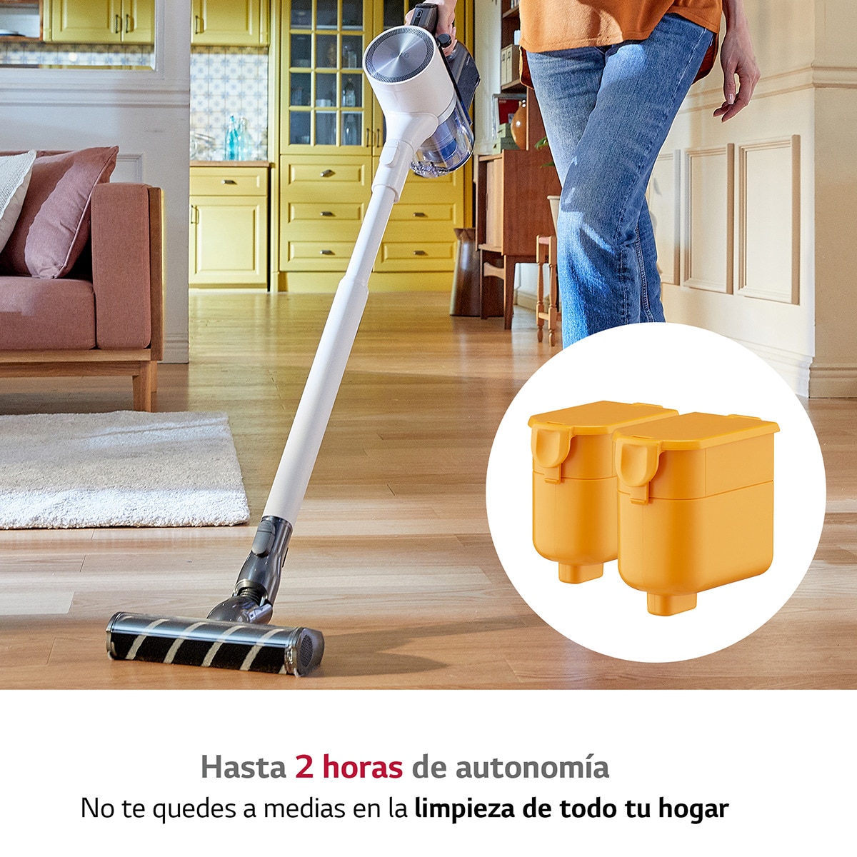 Aspirador de escoba LG All- In-One Kompressor con  210W, 60 Min,  sistema autovaciado y doble batería 6