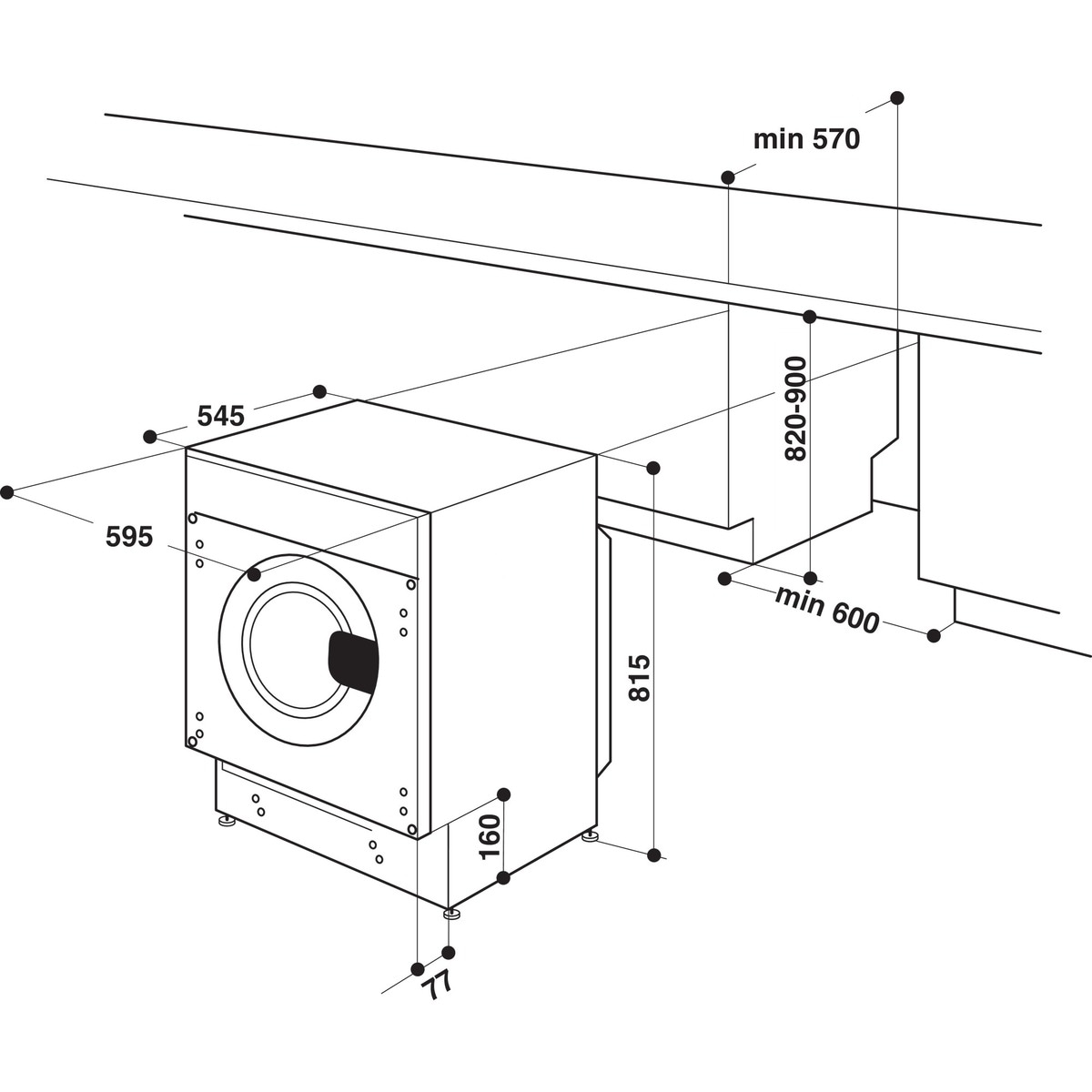 Lavadora integrable Whirlpool 8 kg / 1.400 rpm, Motor Sense Inverter - BIWMWG81485EEU Blanco-2